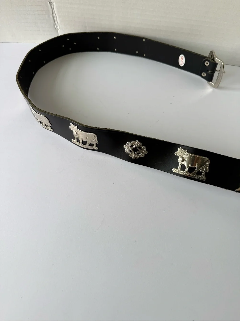 Vintage Etro Leather Belt Men 40-100-115  Made In Switzerland Animal Metal studs